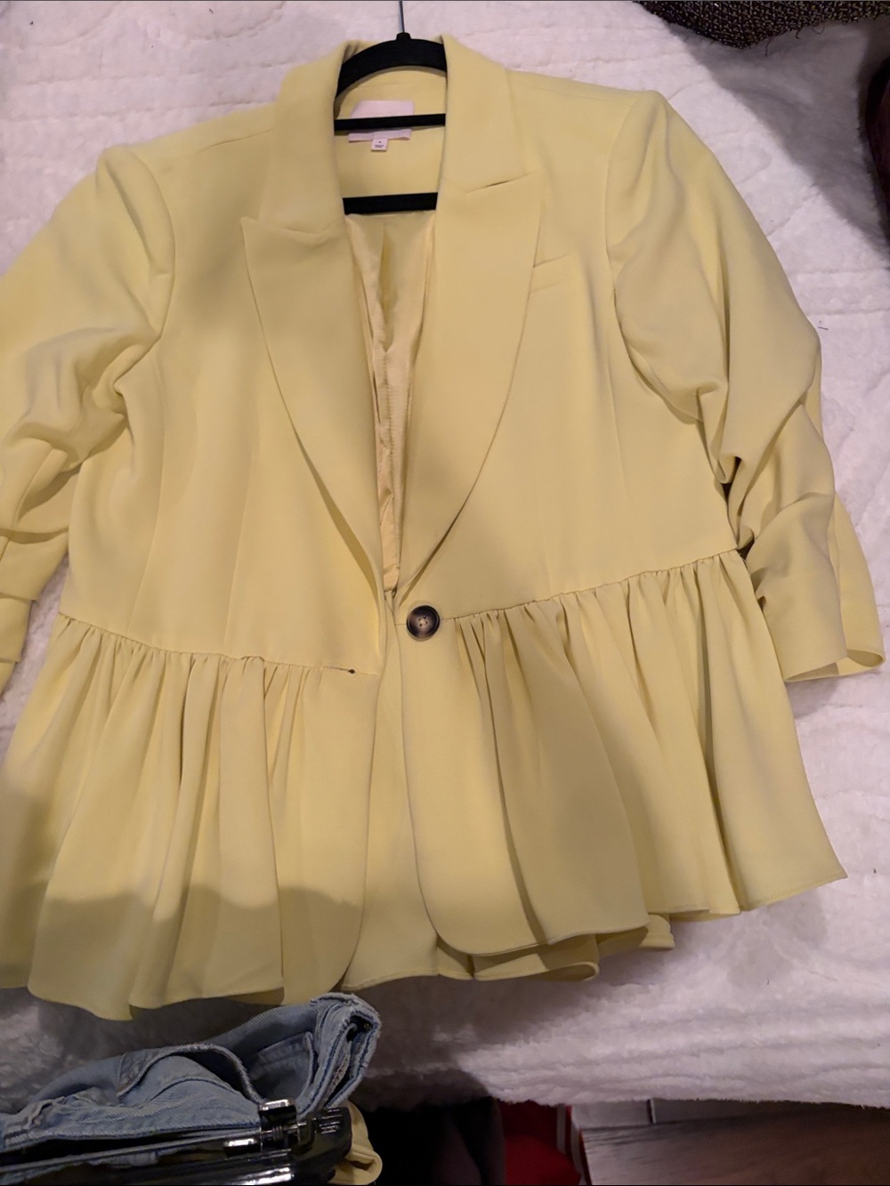 cinq a sept Pale Yellow Peplum Blazer